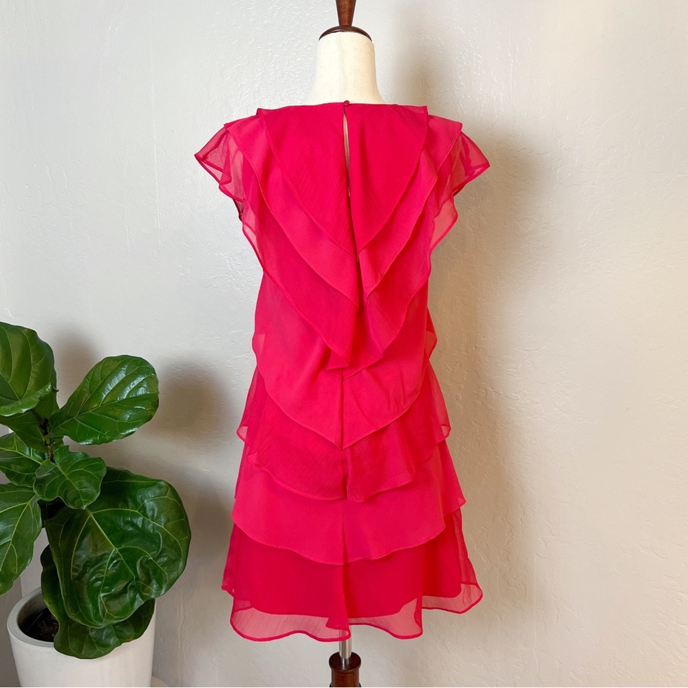 •PHASE EIGHT• Sage Pleated Ruffle Mini Dress in Raspberry‎ Size 2 - Picture 3 of 14